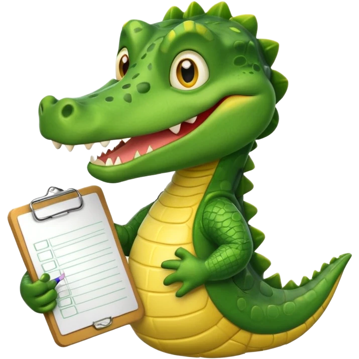 A cartoon gator with a clipboard and a pencil against a light green circle background emoji