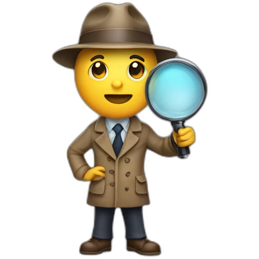 A detective in a detective outfit full body looking through a magnifying glass emoji