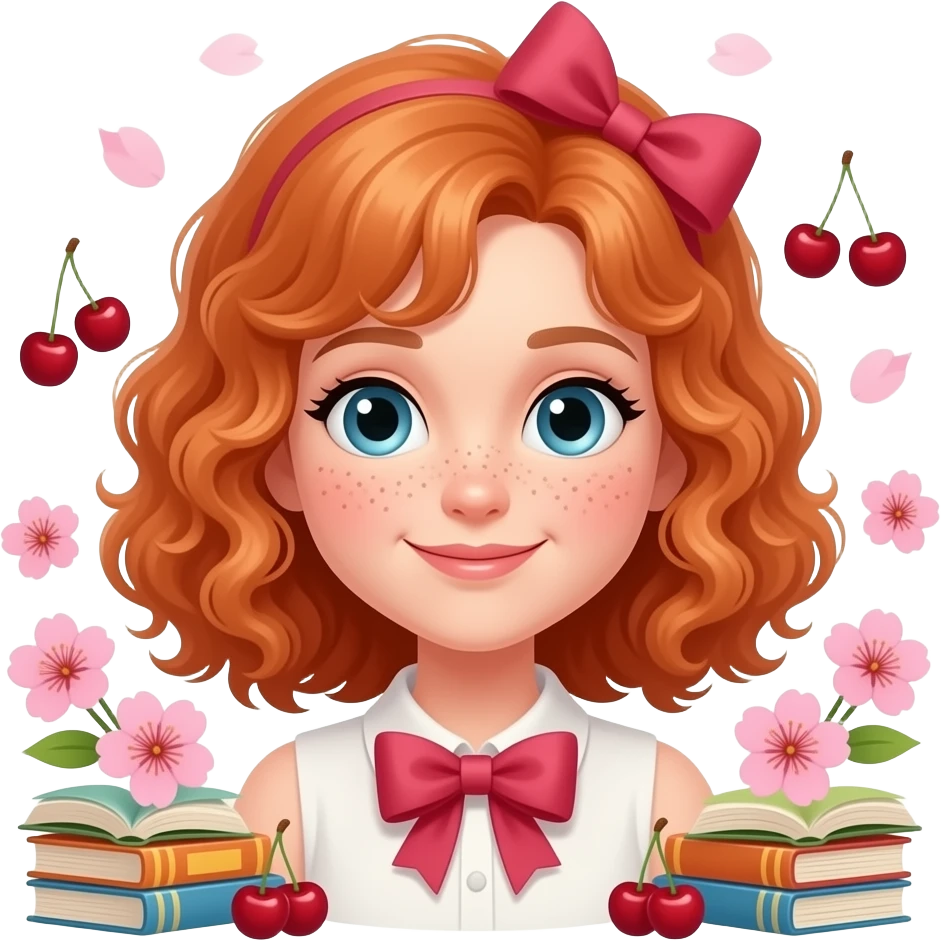 Fille rousse bouclés tâches de rousseur 🎀🌸📚 emoji