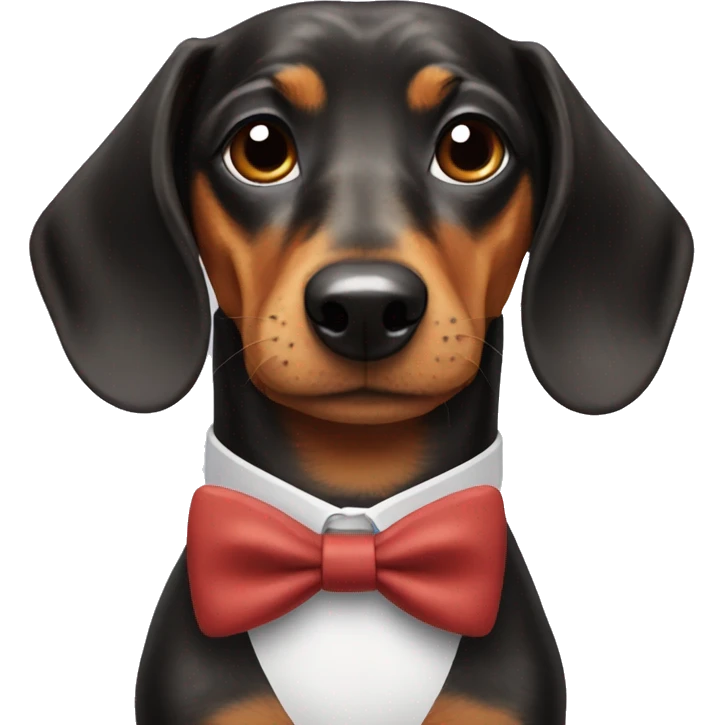 Dachshund with a bow tie that says KKids emoji
