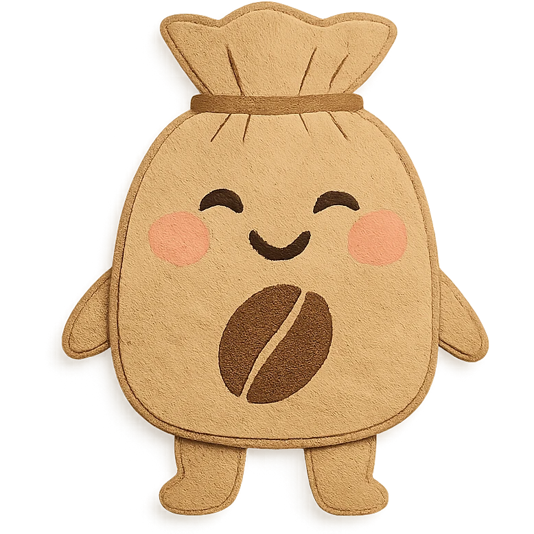 burlap coffee bean bag, full body, blushing cheeks, soft pastel hand-drawn style emoji