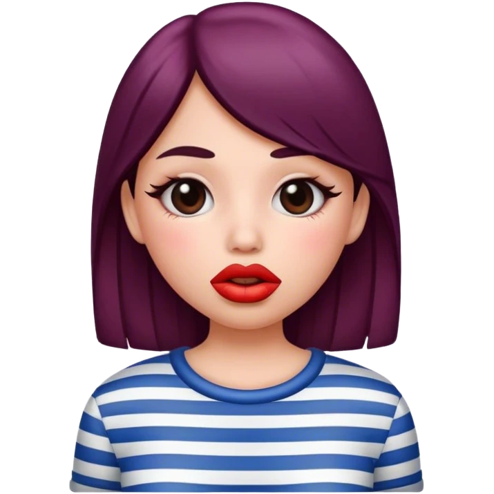 girl in striped shirt with big lips emoji
