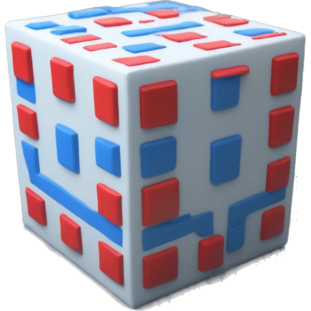 Create one cube-shaped object with number 0(blue color) and 1(red color) displayed on its surfaces inside, representing a matrix or data grid. emoji