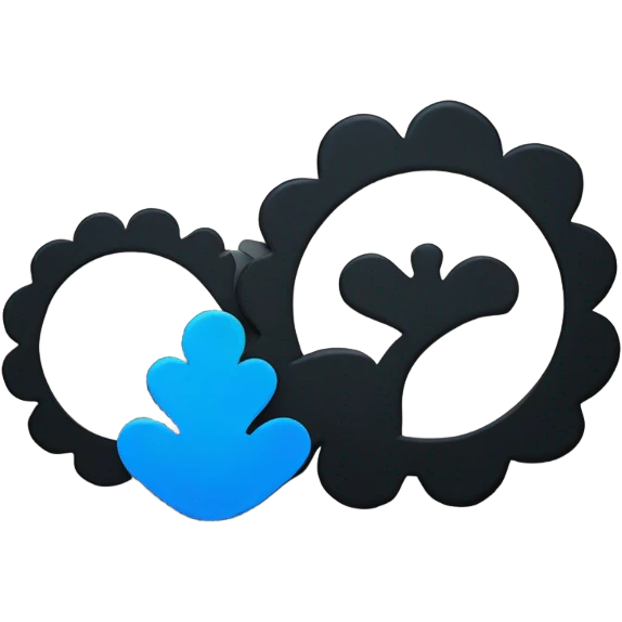 Create an emoji of a solid black checkmark centered within a blue scalloped circular shape, resembling a flower or cloud emoji