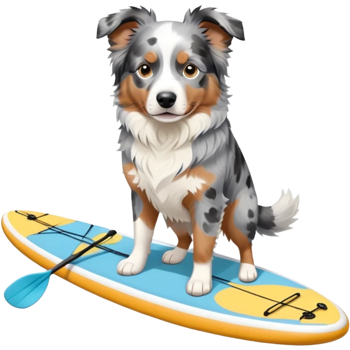 Blue Merle Australian shepherd on a paddle board emoji