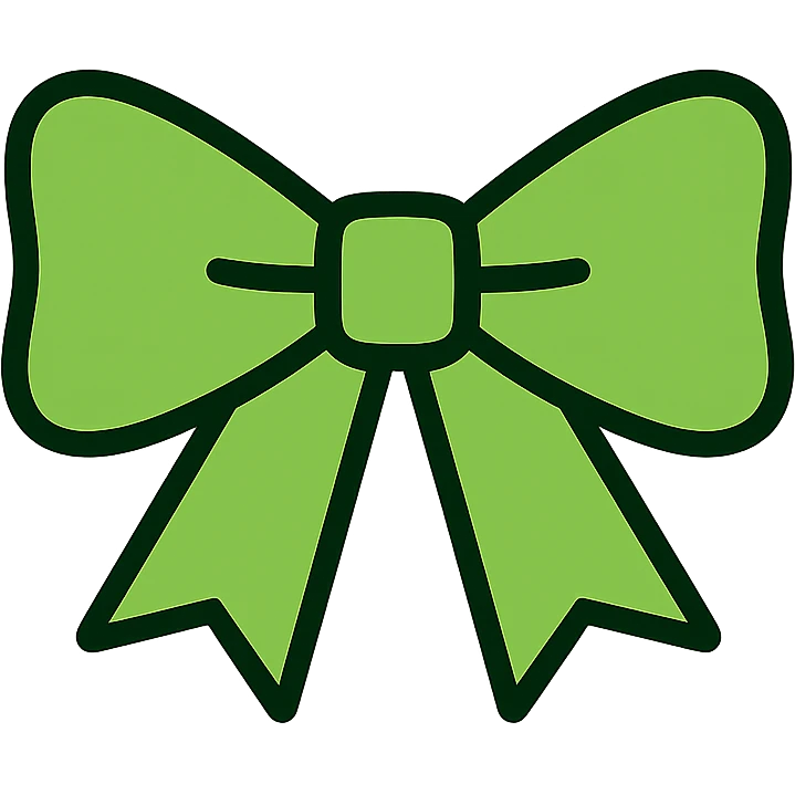 Bow icon in a brighter, more vibrant green color, minimal style with soft edges, no background. emoji