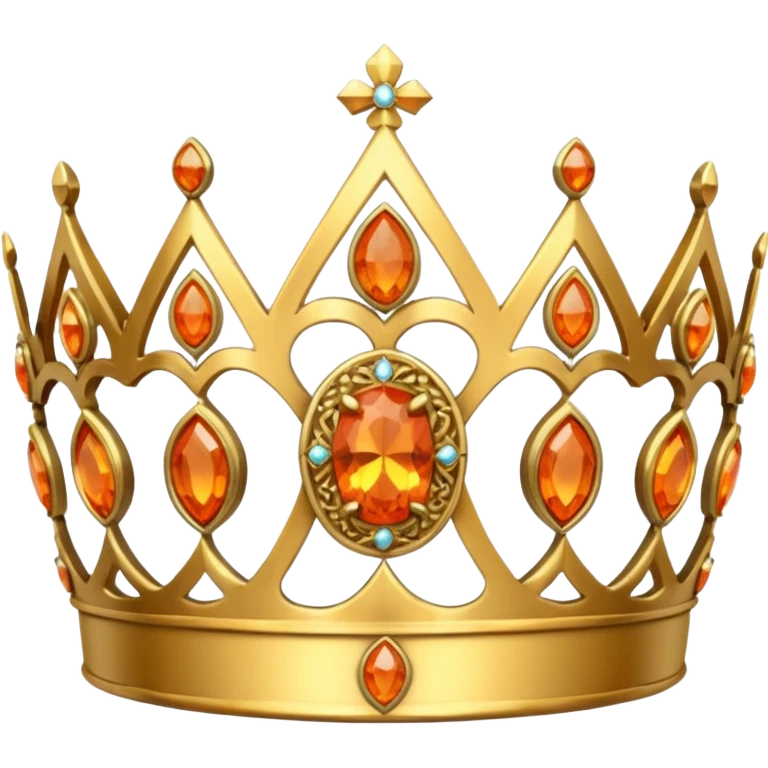 gold tiara with orange stones and a crusader emblem emoji
