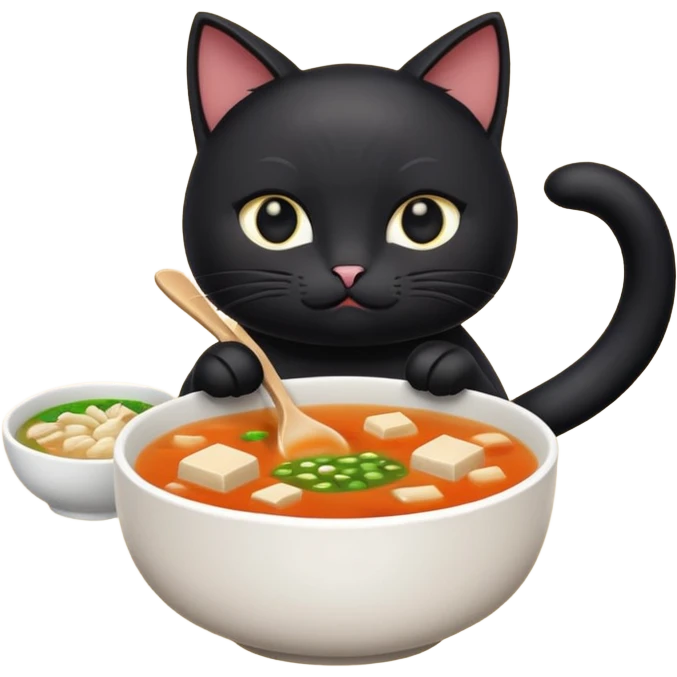 Black cat holding miso soup emoji