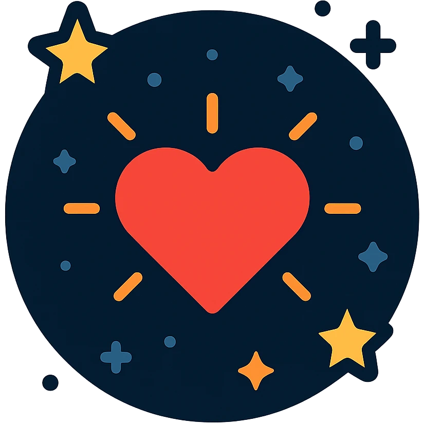heart glowing in the dark, surrounded by stars, midnight theme emoji