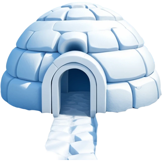 A traditional snow igloo on a vast snowy plain under a clear blue sky. Soft sunlight casts gentle shadows across the snow. The igloo has a small entrance tunnel and compacted snow blocks forming its dome. Realistic Arctic environment, crisp atmosphere, calm winter feeling. emoji