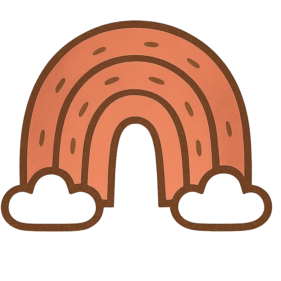 bold flat warm colors style icon of a pink rainbow emoji
