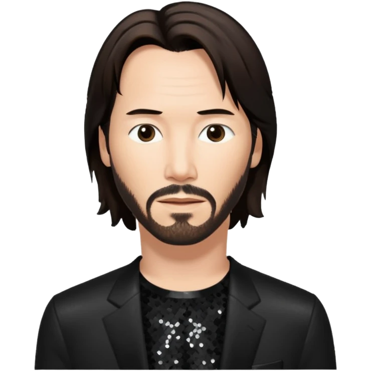 Keanu Reeves with dark brown hair, black sequin outfit emoji