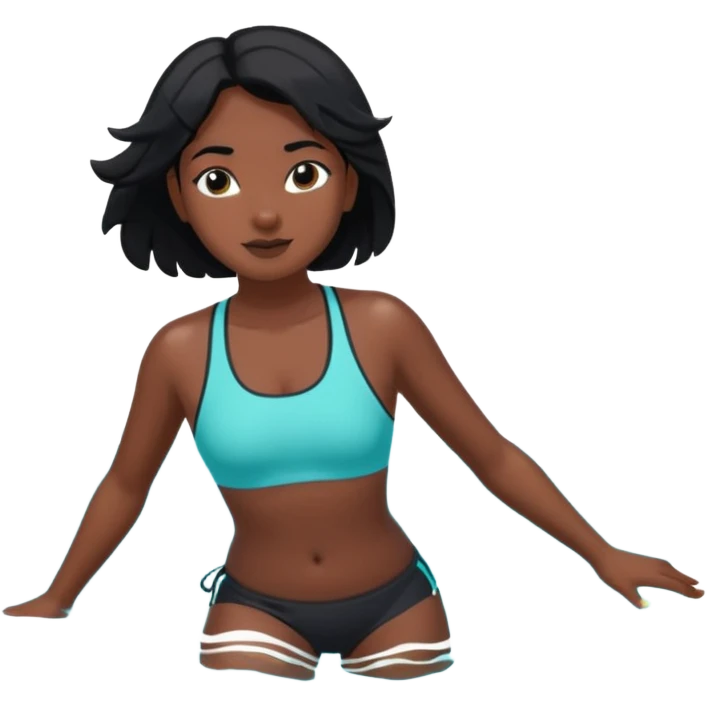A girl swimming in Goan ocean. Girl should have black hair, clothes should be shorts and tank top or sports bra because she is indian emoji