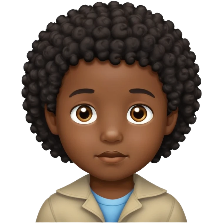 toddler boy face, African eyes, dark skin, black curly hair emoji