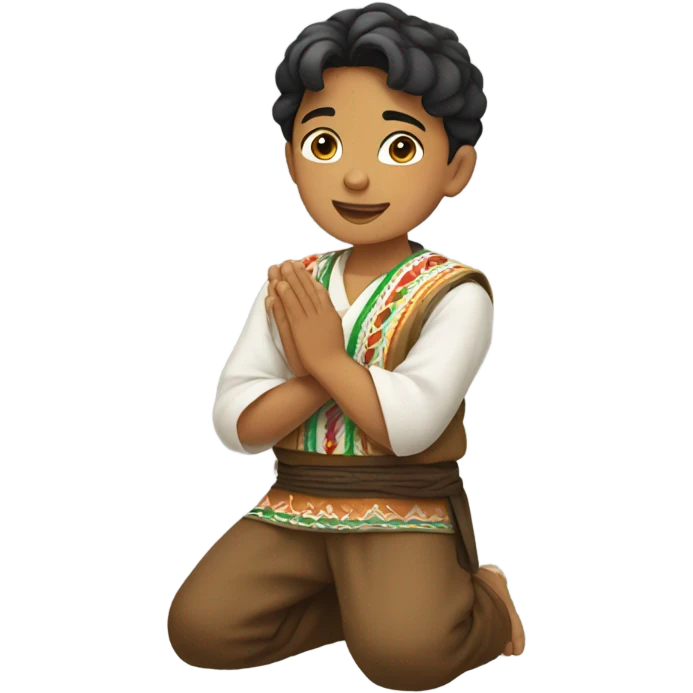 Young Mexican boy kneeling with hands outstretched  emoji