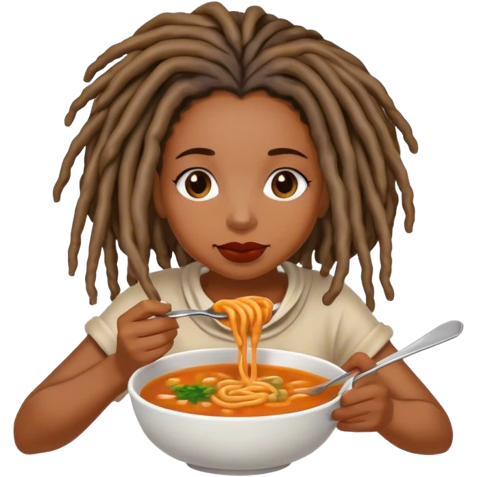 Black woman with locs having soup emoji