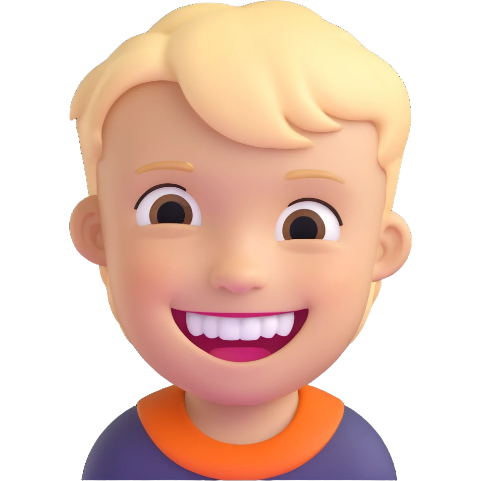 little boy smiling and showing teeth emoji