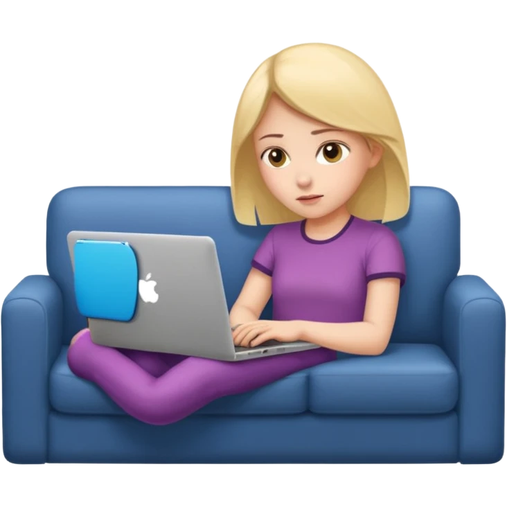 A girl is lying on the couch with a laptop, working emoji