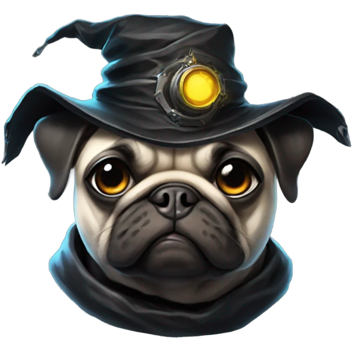 cyberpunk pug wearing a black wizard's hat emoji