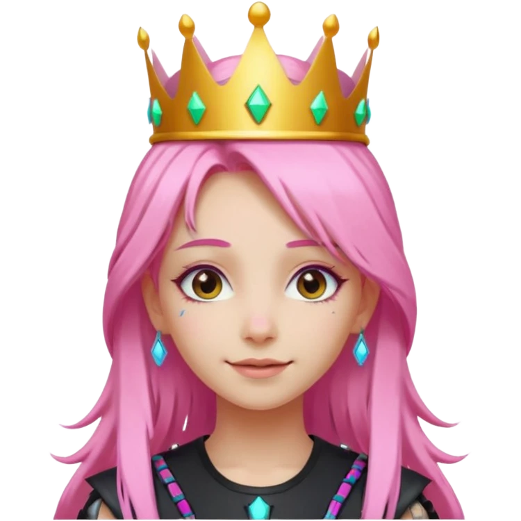 girl neon cyberpunk light pink happy long hair crown emoji
