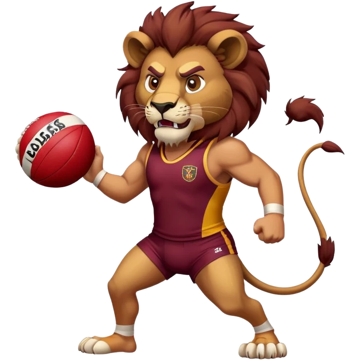 Angry Lion holding Aussie rules ball wearing maroon singlet emoji