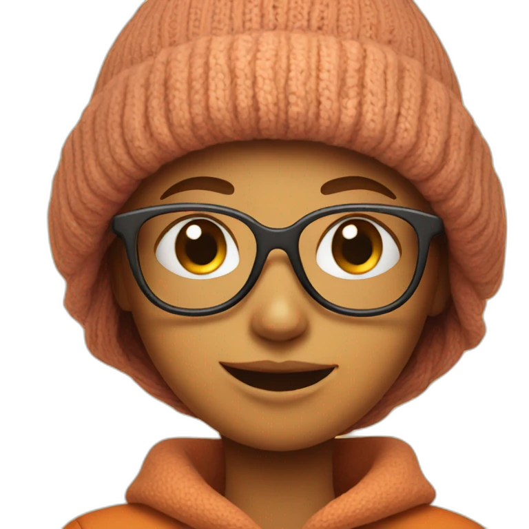 Orange face girl with glasses and beanie emoji