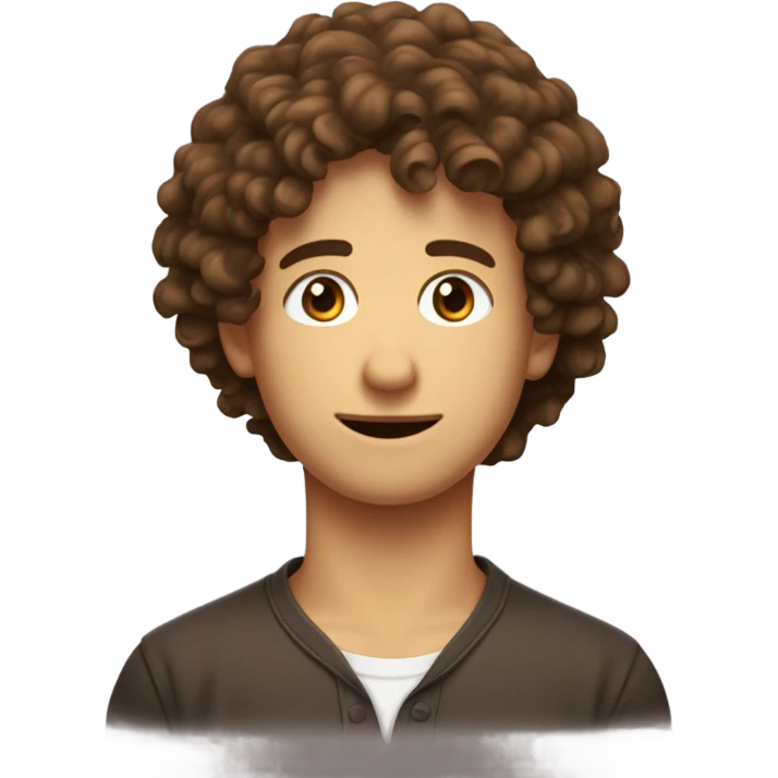 Garçon aux cheveux châtains boucles et aux yeux marrons emoji