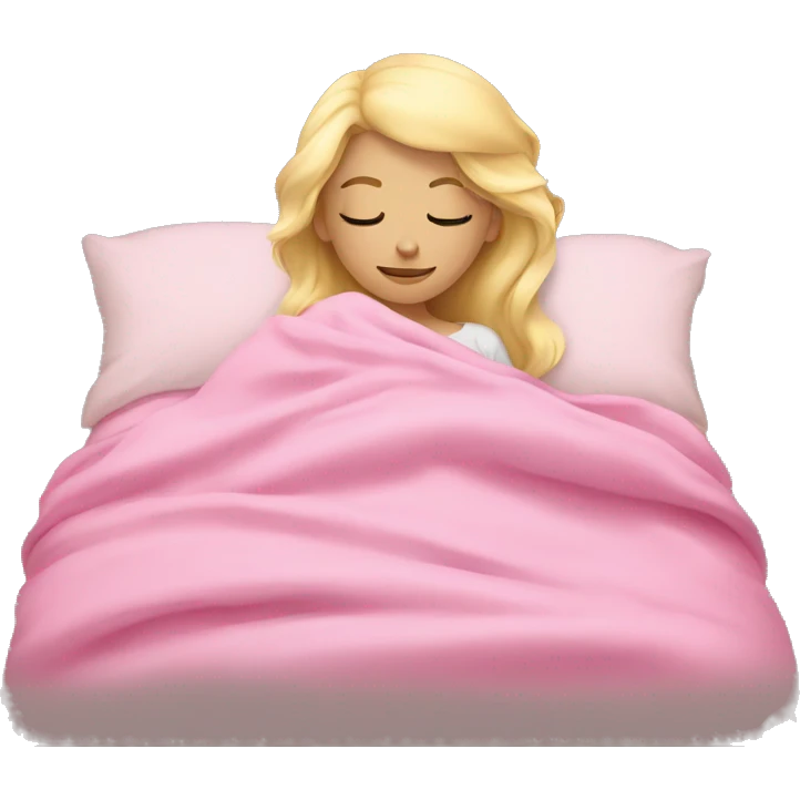 Sleeping in bed with a pink blanket blonde girl emoji