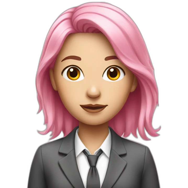young white woman in office suit, pink hair emoji