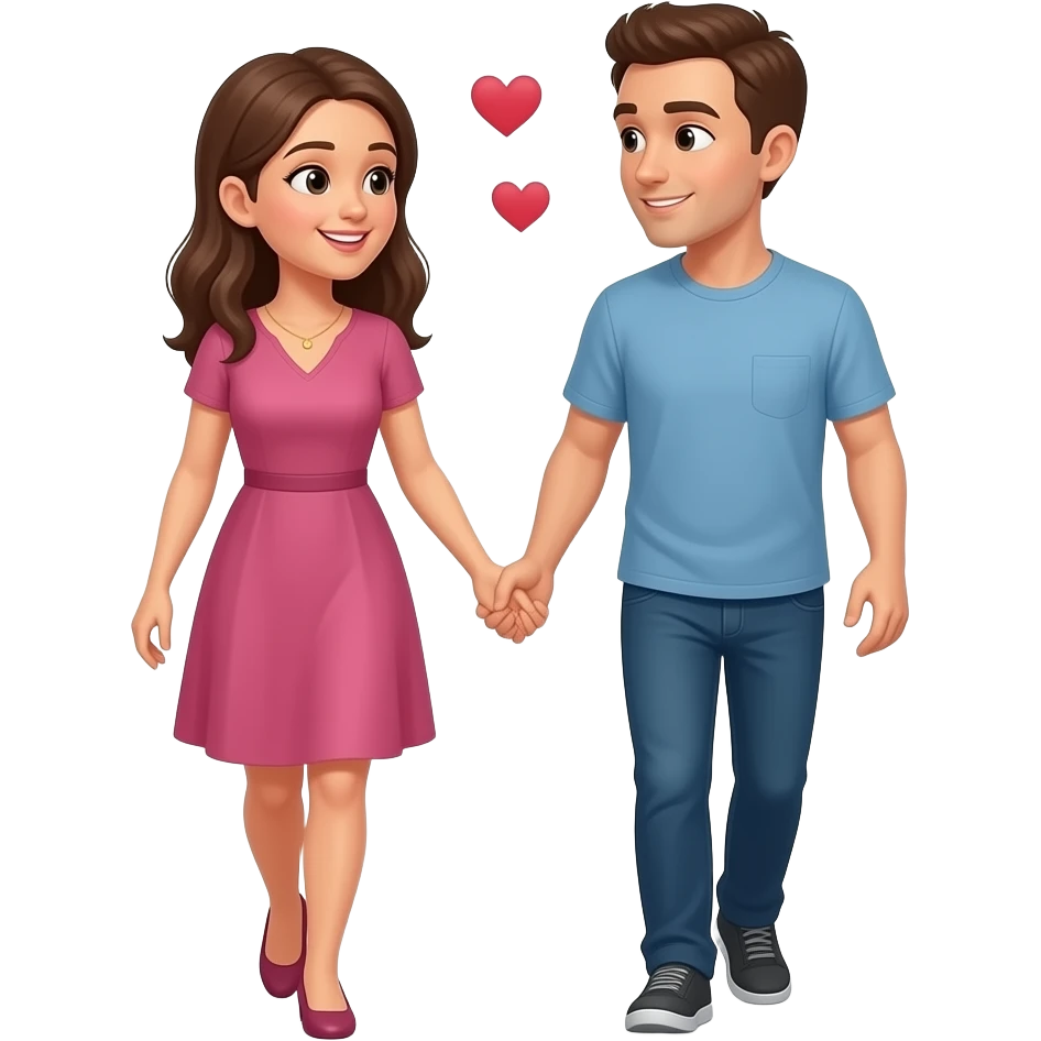 Two people secretly in love walking away from each other with smiles but looking back at one another emoji