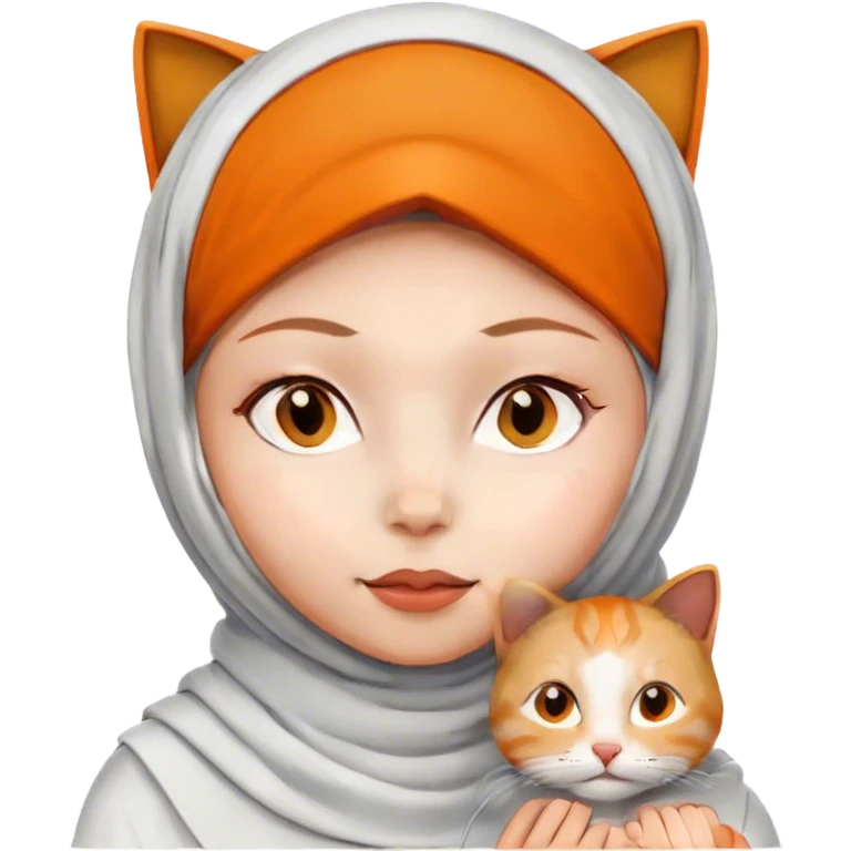 white hijab girl with orange cat wearing  emoji