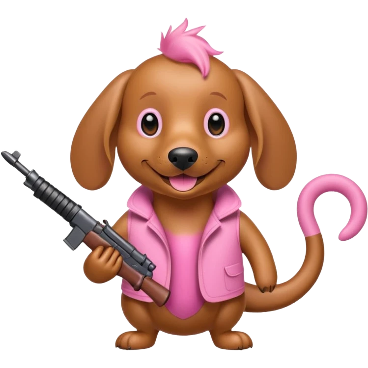 Weiner dog with pink Monkey first weapons emoji