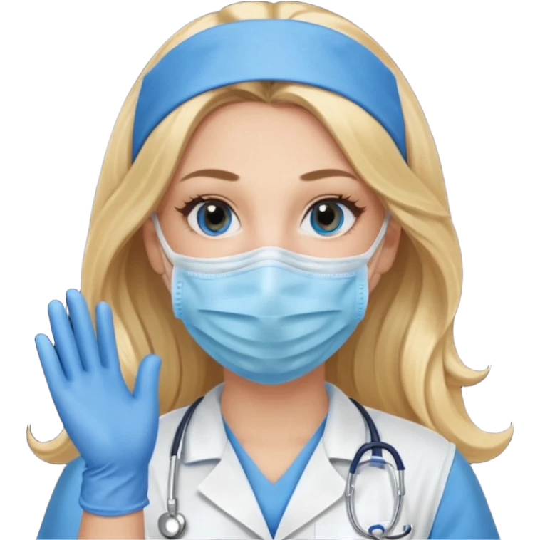 enfermera rubia con pelo largo, con mascarilla y guantes azules emoji