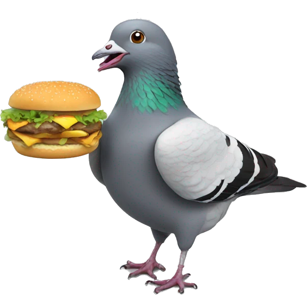 pigeon with open mouth eating a burger emoji
