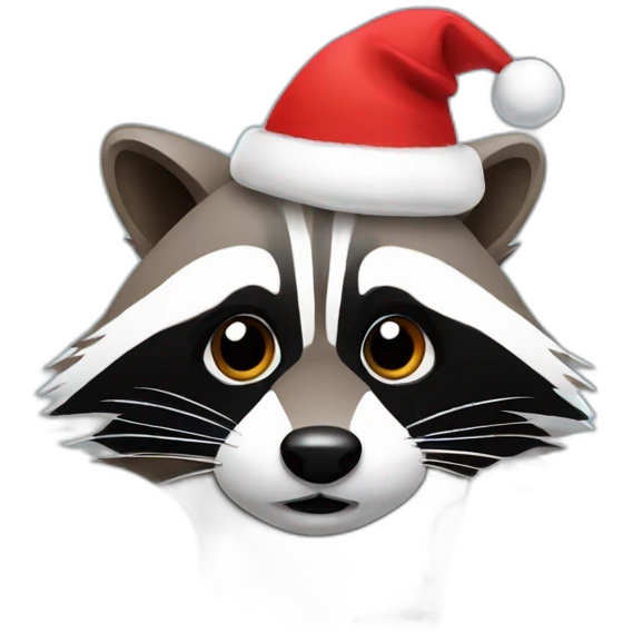 Raccoon face with a laptop and christmas hat emoji