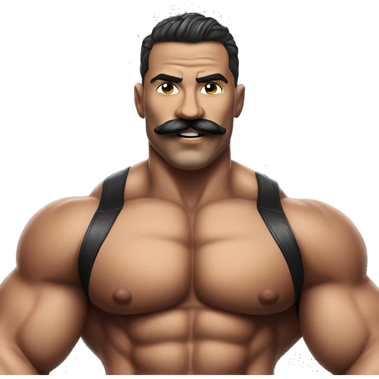 Muscular gay bodybuilder with mustache bikini realistic emoji