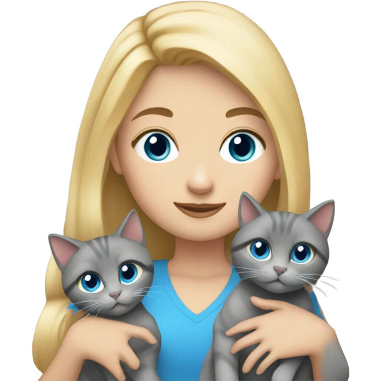 Blonde hair blue eyes girl holding two gray cats emoji