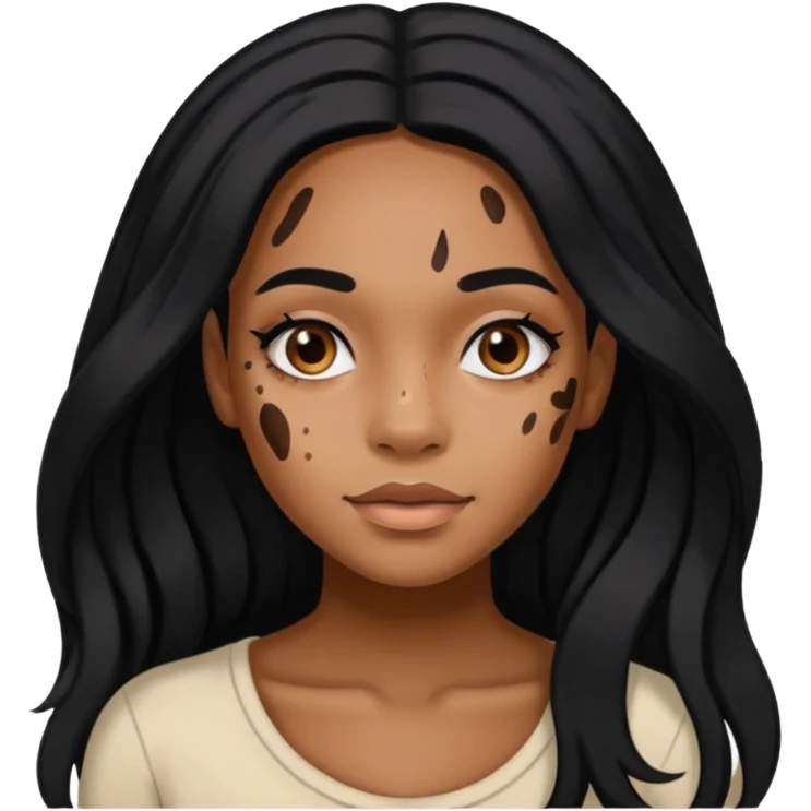 emoji of a black girl with vitiligo.she should have a lot of hair and vitiligo patches emoji