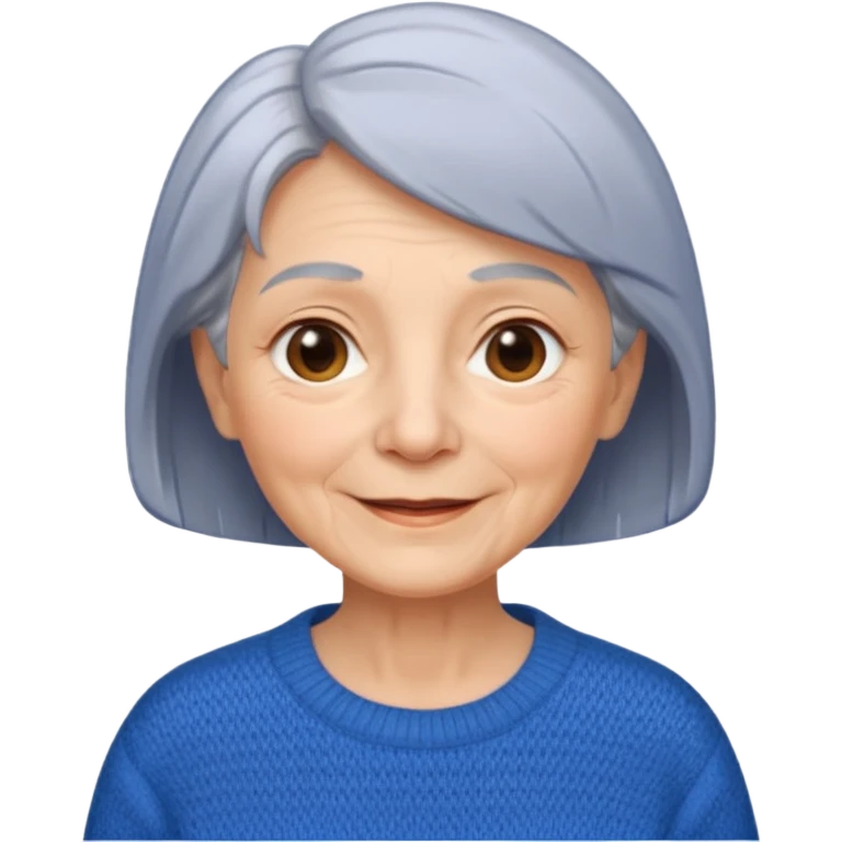 Old woman, happy, blue sweater, short straight hair
 emoji