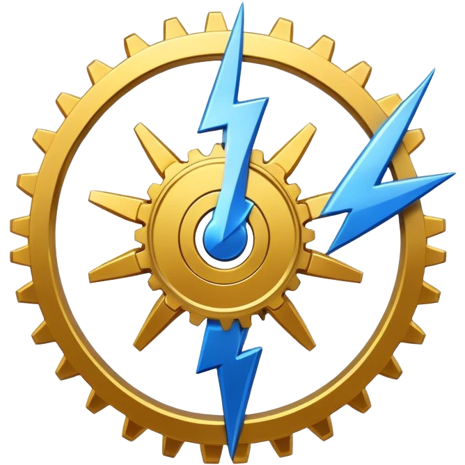 A sleek, modern icon representing web app performance optimization. A golden gear and a lightning bolt, symbolizing improvement and speed. The design should use gold and blue colors. emoji