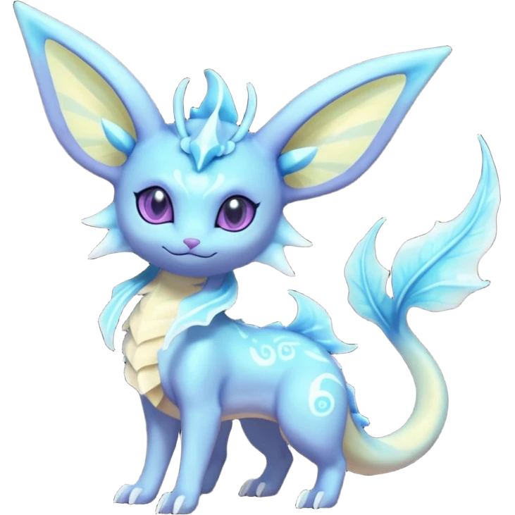 Shiny Sparkly Bioluminescent Glowing Espeon-Lumineon-Vaporeon-Amaura-Dragonair-Fakémon-hybrid-creature (full body)  emoji