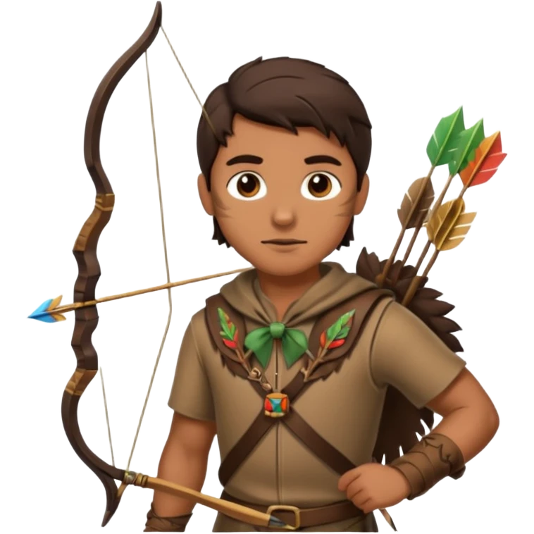 The classic hunter image with a bow and arrow on his back, dressed in brown with some animal made decorations emoji
