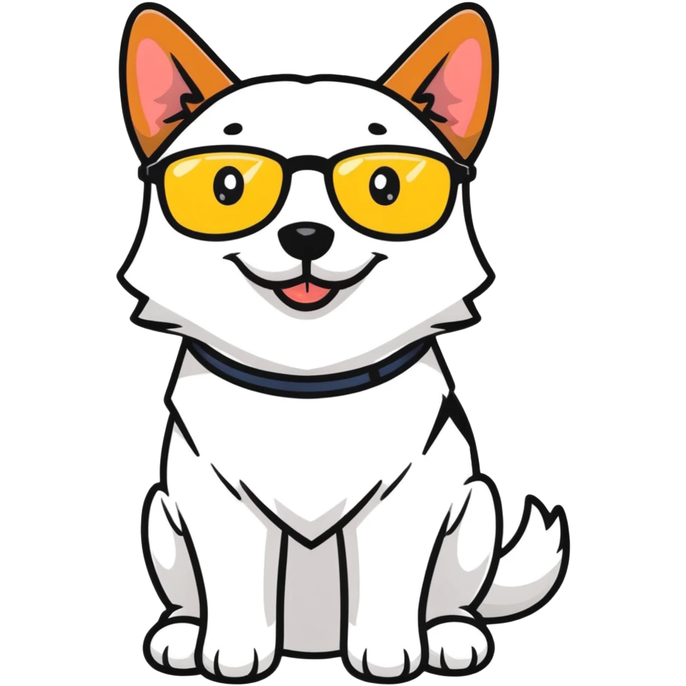 dog wearing glasses with a sweet smile emoji