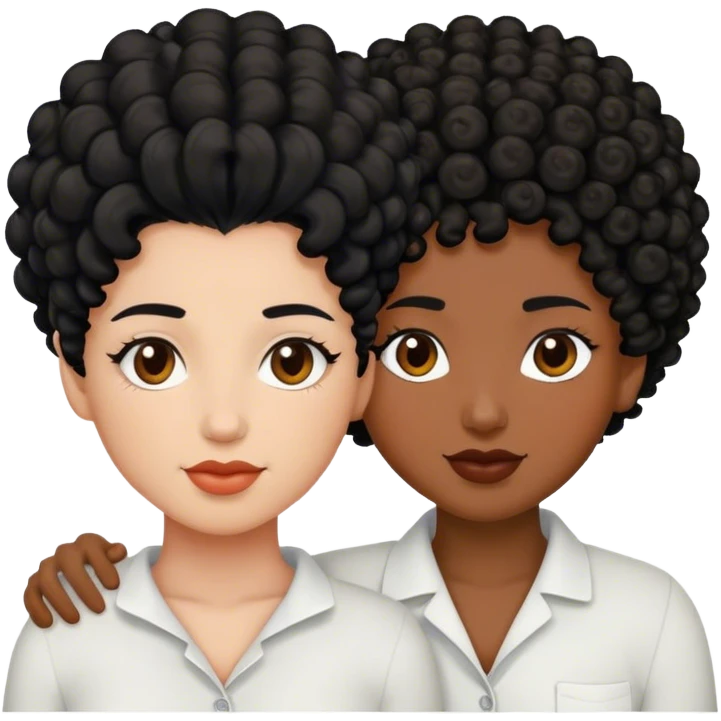 lesbian couple with curly black hair. white has brown skin, the other has white skin  emoji
