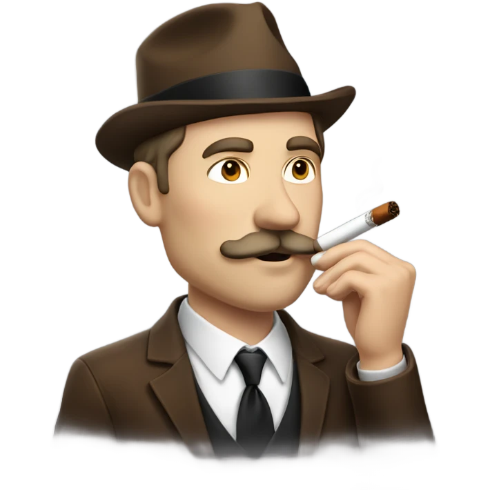 White man with white mustache and brown hair smoking a cigar emoji