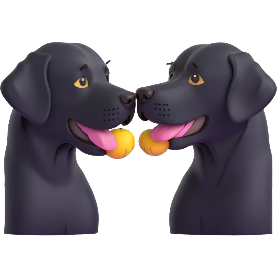 two black Labrador retrievers, touching noses as if kissing, 3D emoji style emoji
