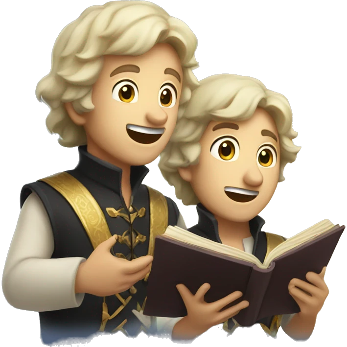 two caucasian bards singing with magic emoji