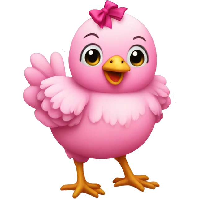 Cute Pink chicken with bow emoji