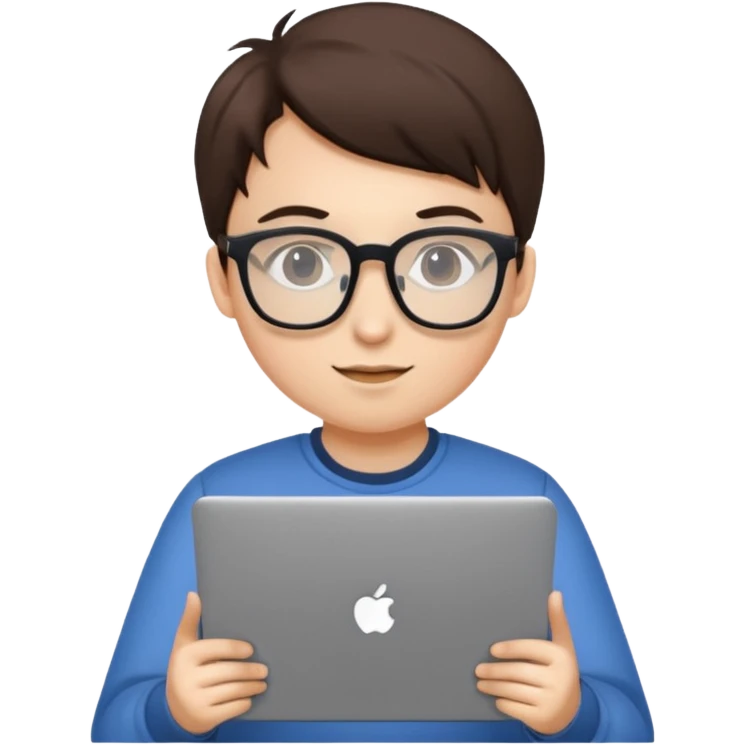 un estudiante que este parado con sus lentes y su laptop emoji