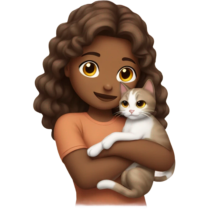 Brown haires girl hugging her cat emoji